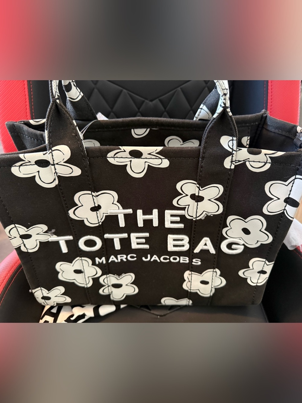 Marc Jacobs Black and White Floral Canvas Tote